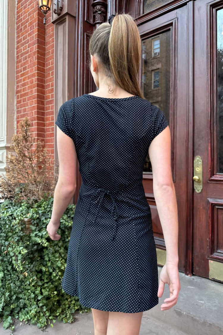 Autumn Polka Dots Dress | Faded Navy Blue With White Polka Dots / S