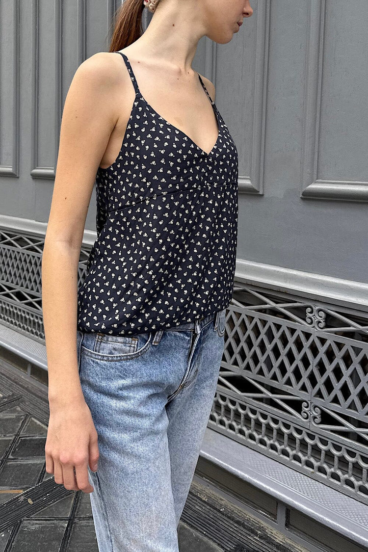 Tiffany Floral Tank | Navy Blue with Ivory Floral / XS/S