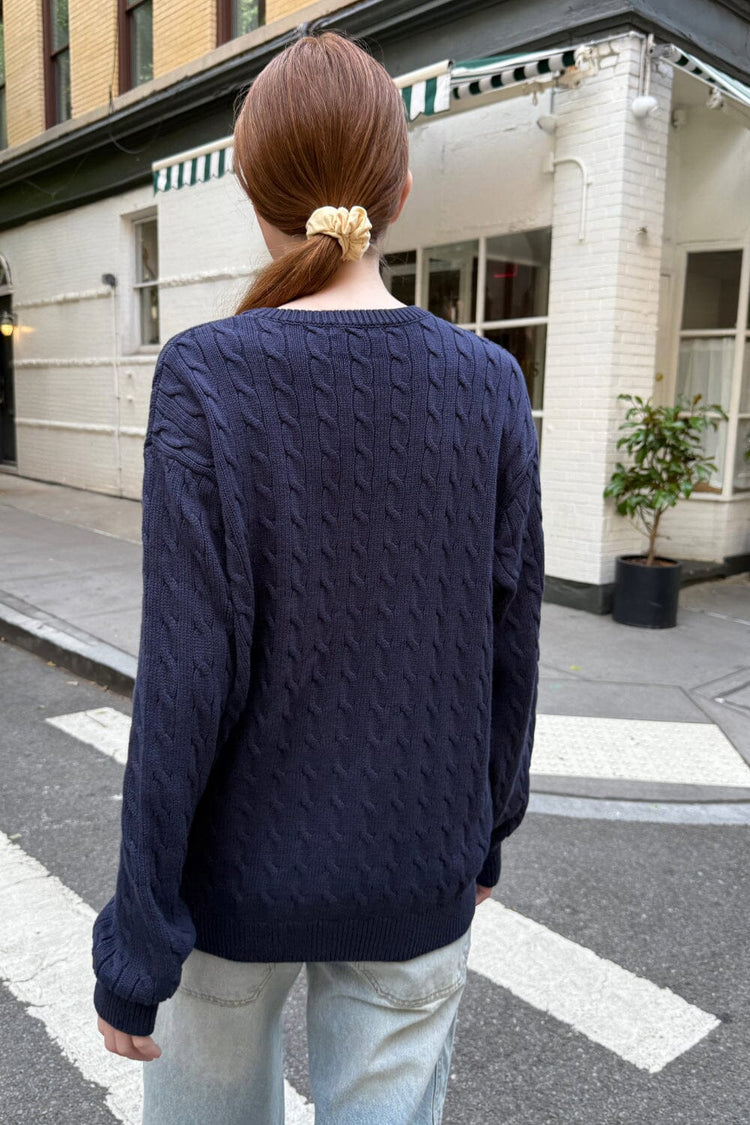 Brianna Cotton Cable Knit Sweater | Navy / Oversized Fit