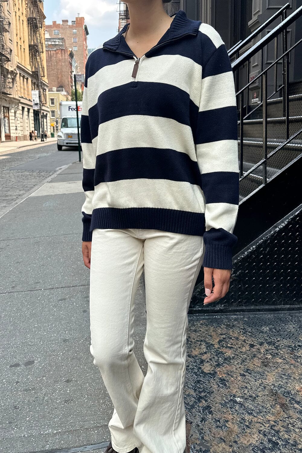 Casey Sweater | White With Navy Blue Stripes
