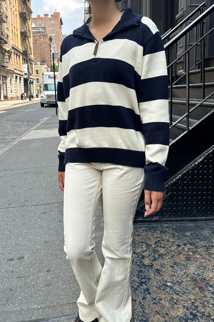 Casey Sweater | White With Navy Blue Stripes