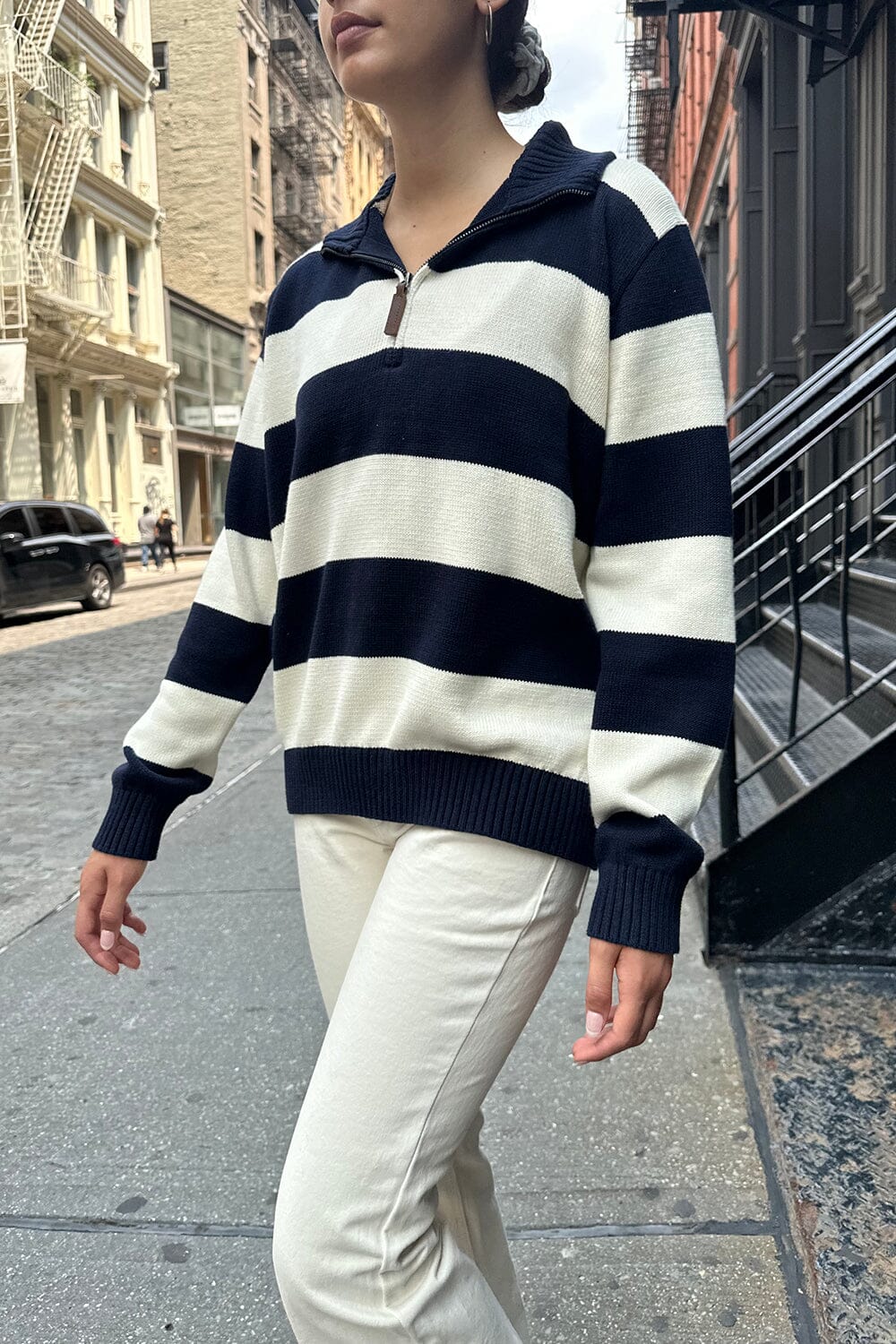 Casey Sweater | White With Navy Blue Stripes