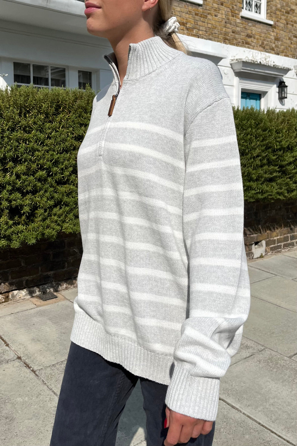 Casey Sweater | White Silver Thin Stripes