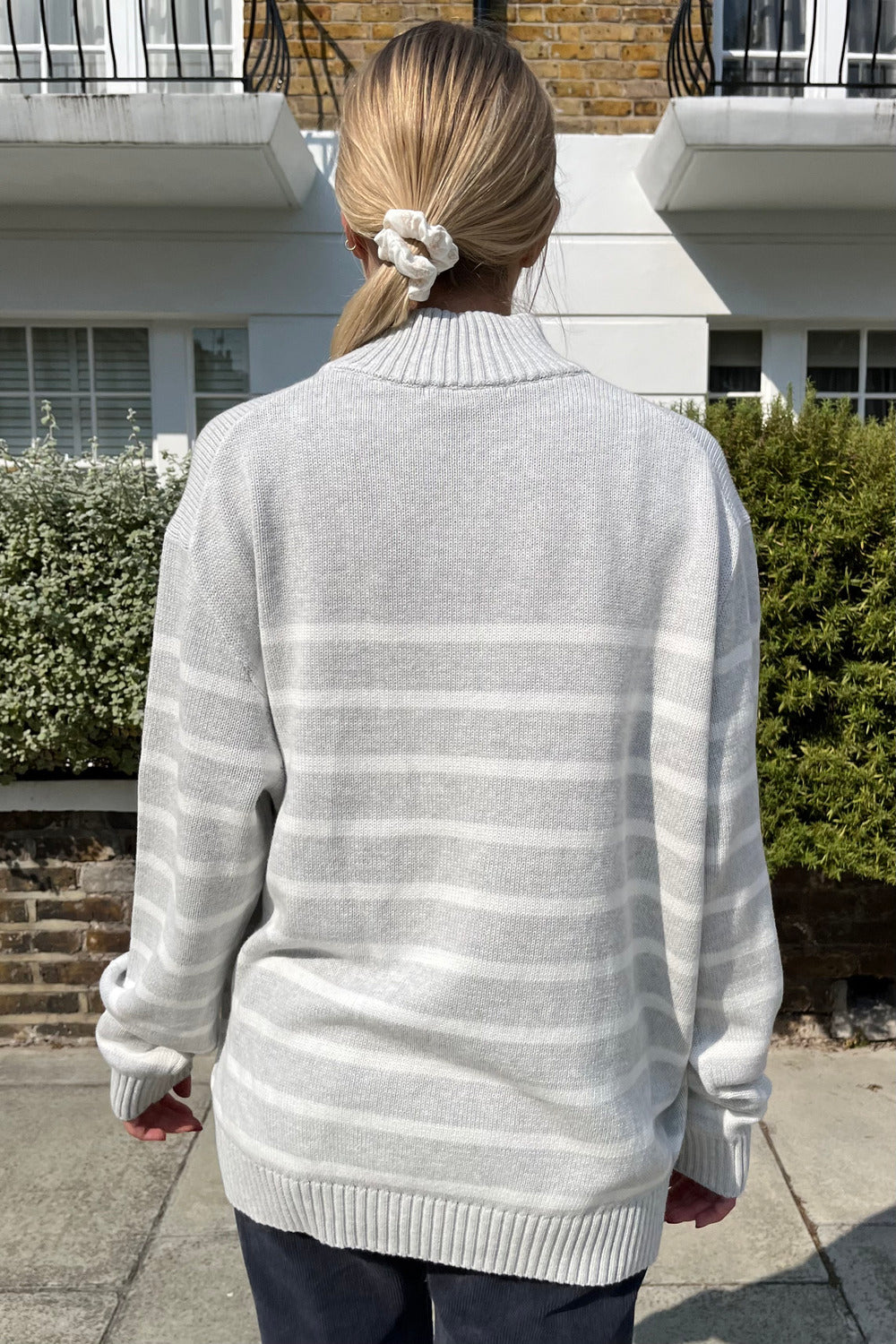 Casey Sweater | White Silver Thin Stripes
