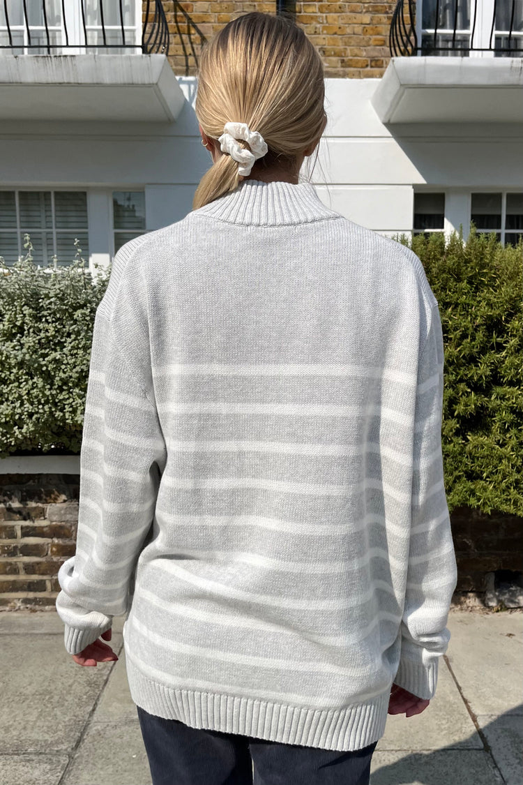 Casey Sweater | White Silver Thin Stripes