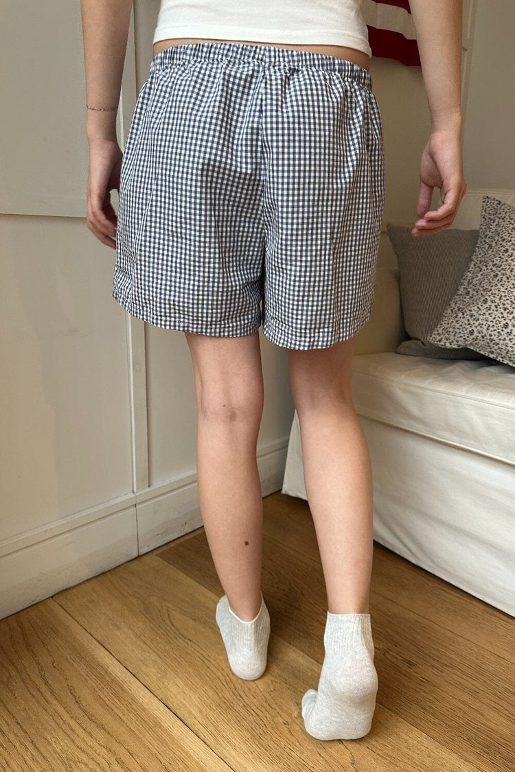 Keira Long Striped Boxer Shorts | Light Blue Gingham / XS/S