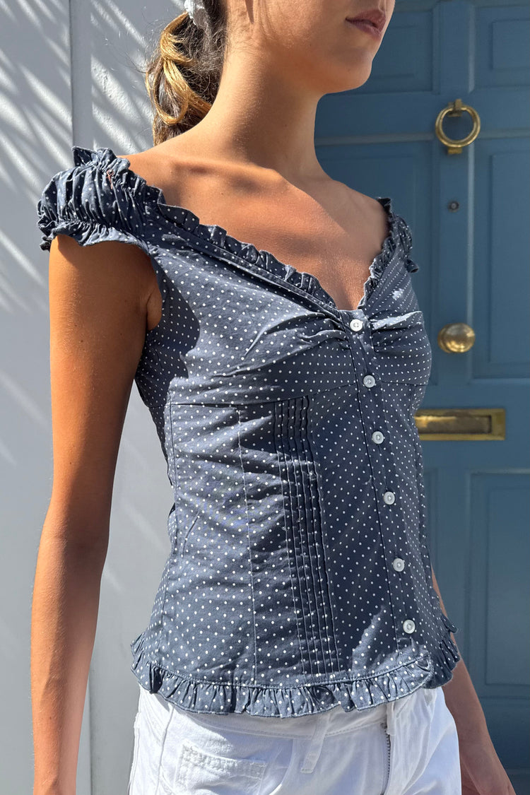 Elena Polka Dot Top | Faded Navy With White Polka Dots