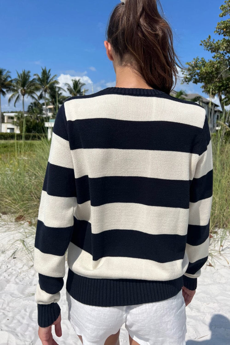 Martha Cotton Thick Stripe Sweater | White With Navy Blue Stripes / S/M