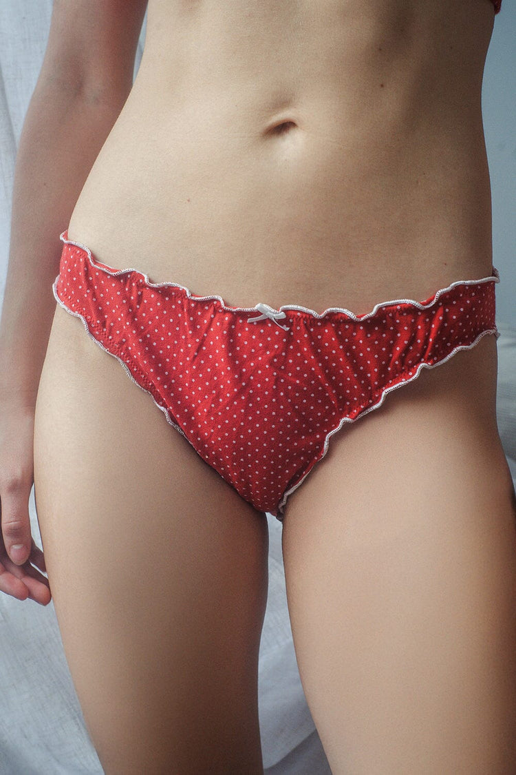 Polka Dots Scallop Bow Underwear | Red With White Polka Dots / S
