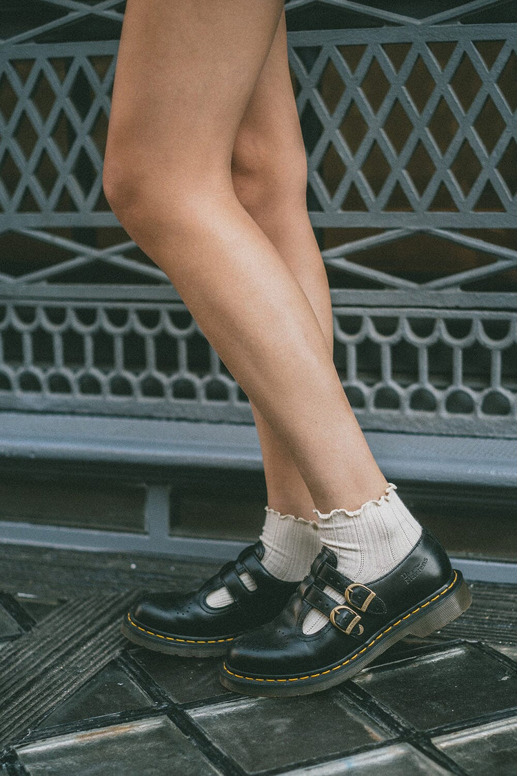 Ruffle Ribbed Socks | Cream