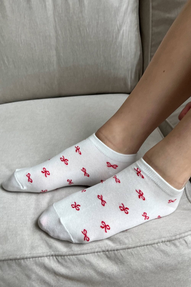Bow Socks | White With Red Bow
