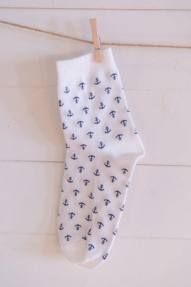 Anchor Socks | White with Faded Blue Anchor