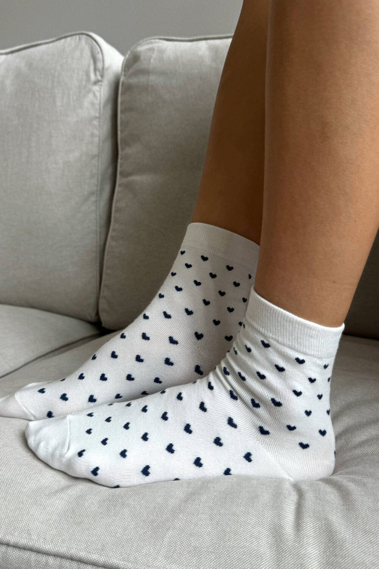 Heart Socks | White With Navy Blue Hearts