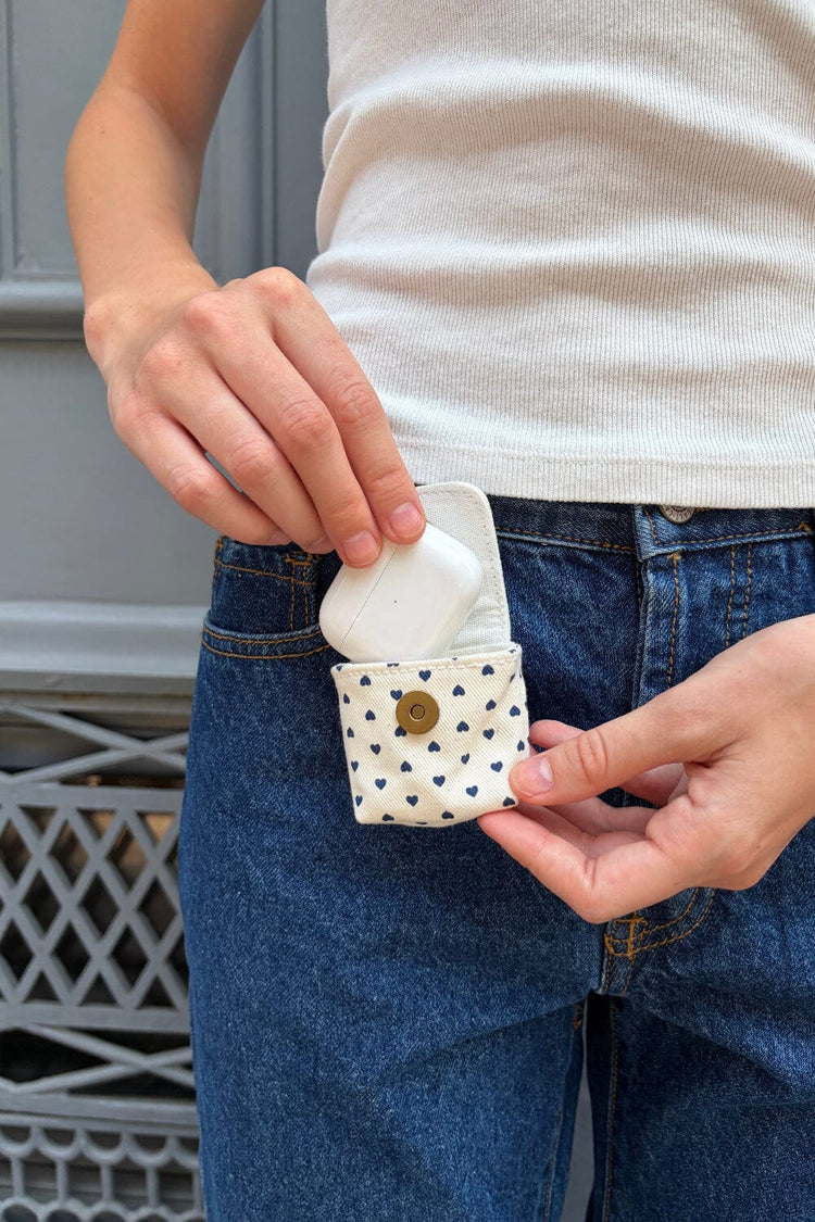 Heart Print Mini Bag Keychain | Ivory Navy Hearts