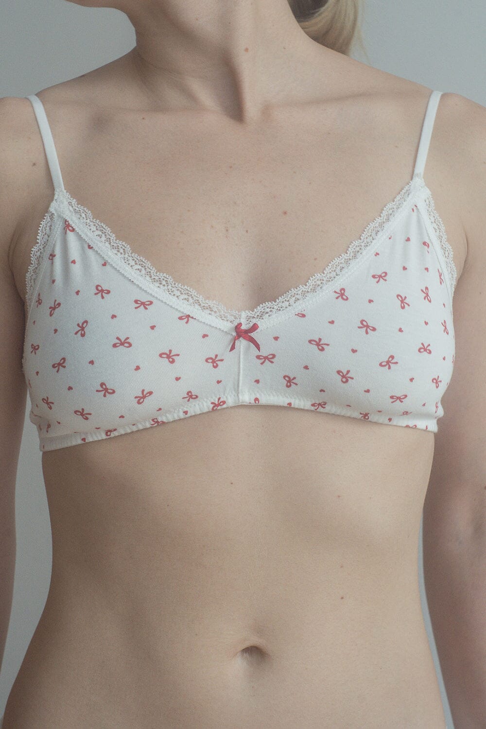 Bows & Heart Lace Bra | Red Bows and Heart / XS/S