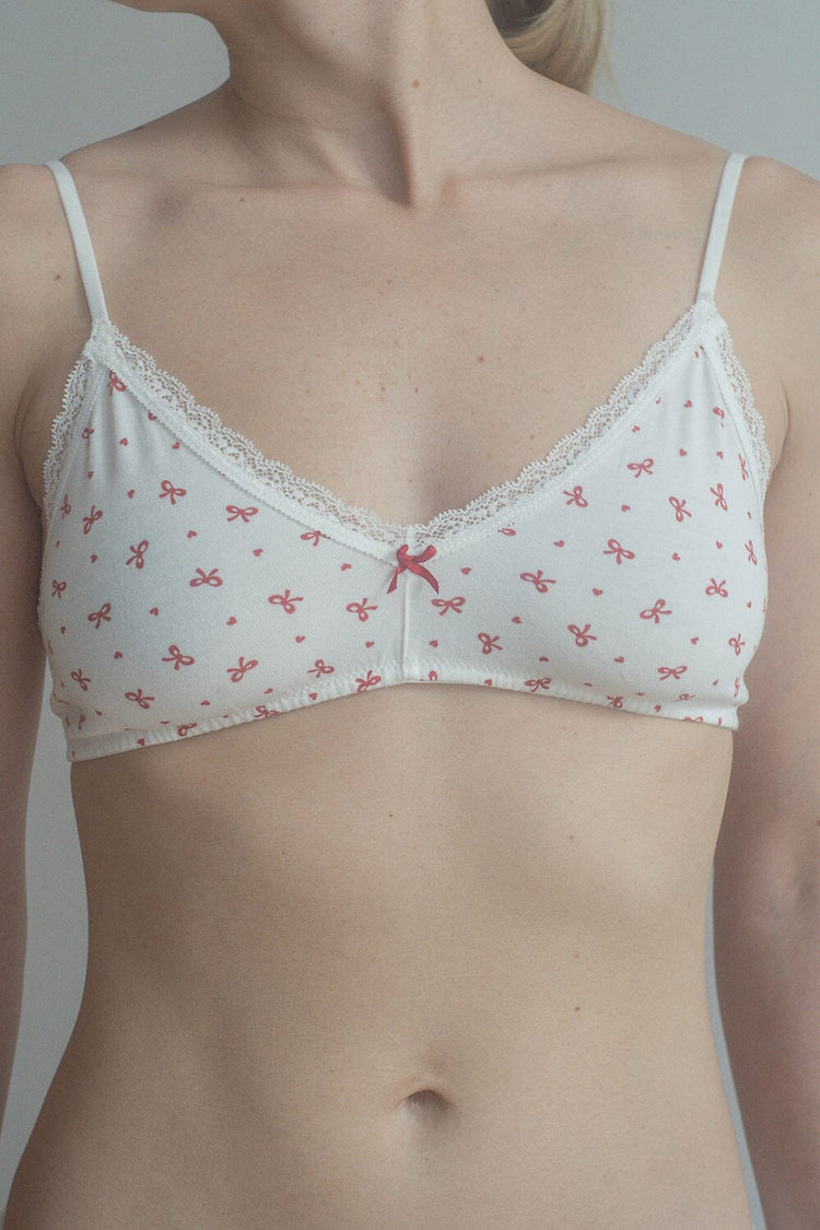 Bows & Heart Lace Bra | Red Bows and Heart / XS/S