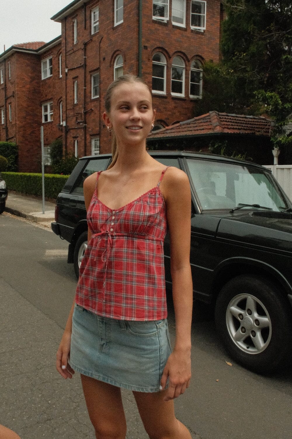 Tiffany Plaid Tank | Red with Black and Brown Plaid / XS/S