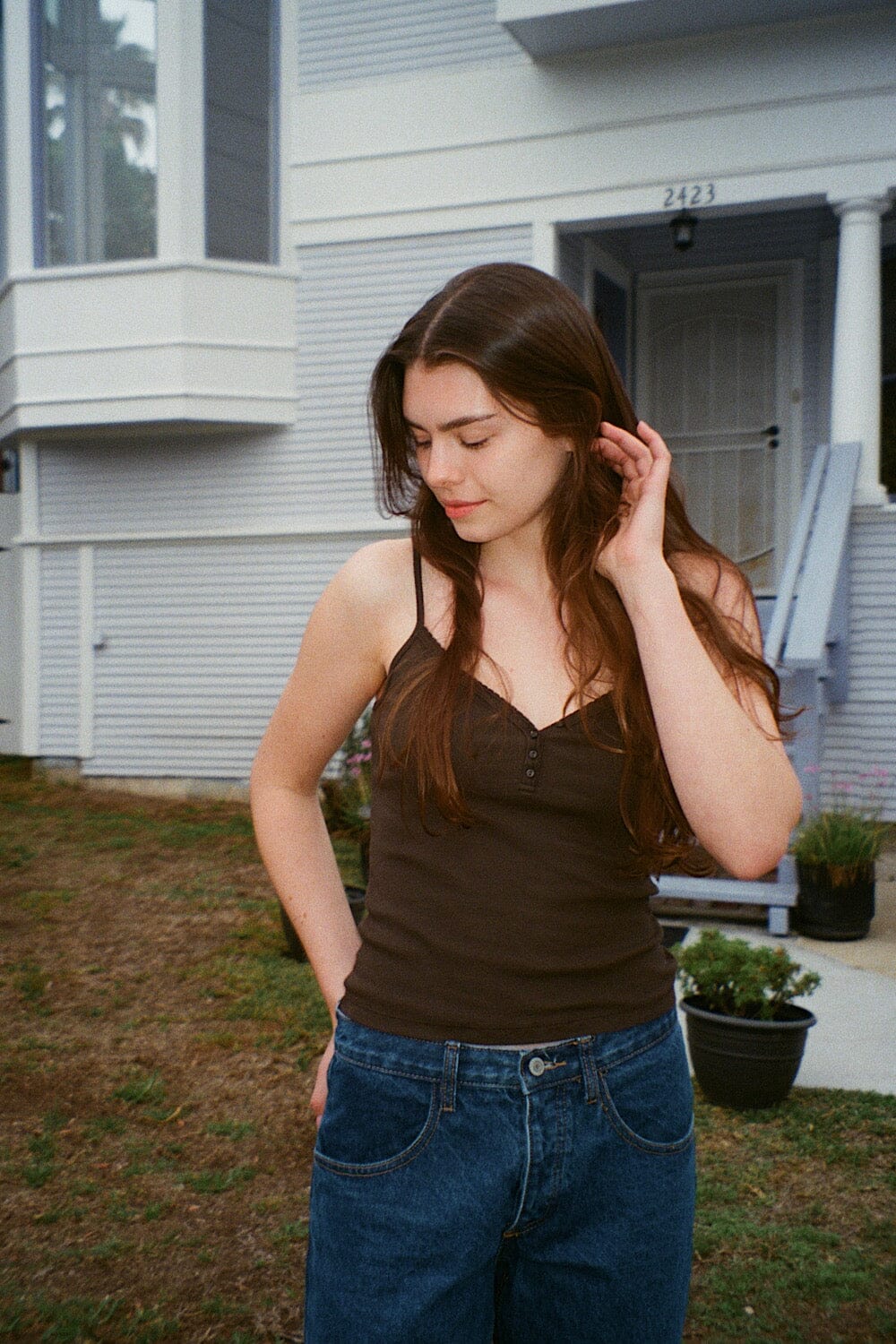 Lorene Button Top | Mocha / XS/S