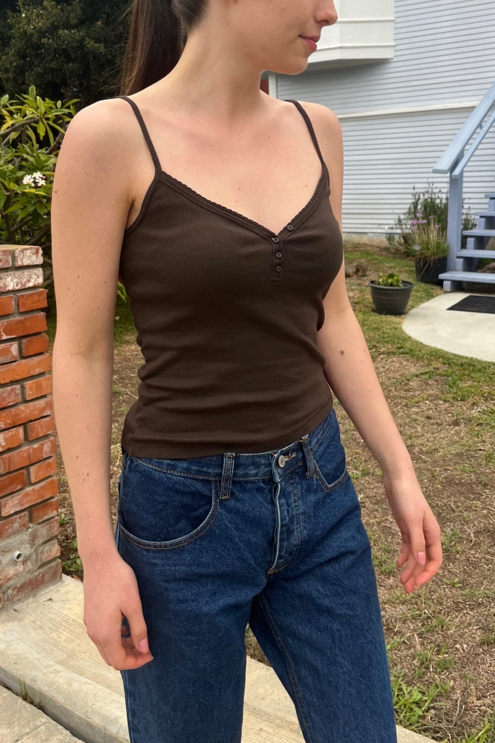 Lorene Button Top | Mocha / XS/S