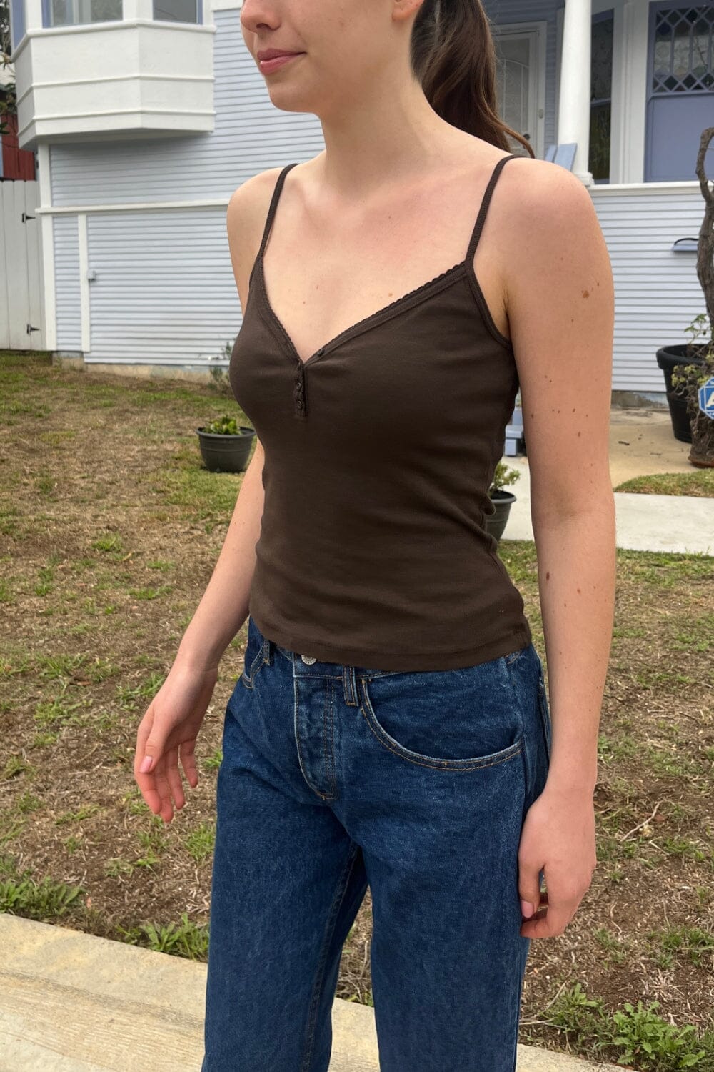 Lorene Button Top | Mocha / XS/S