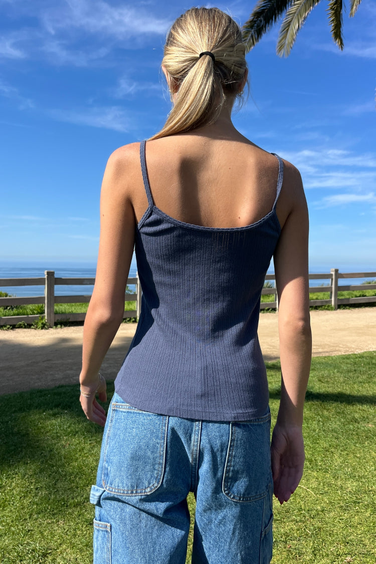 Skylar Ribbed Eyelet Tank | Faded Navy / XS/S