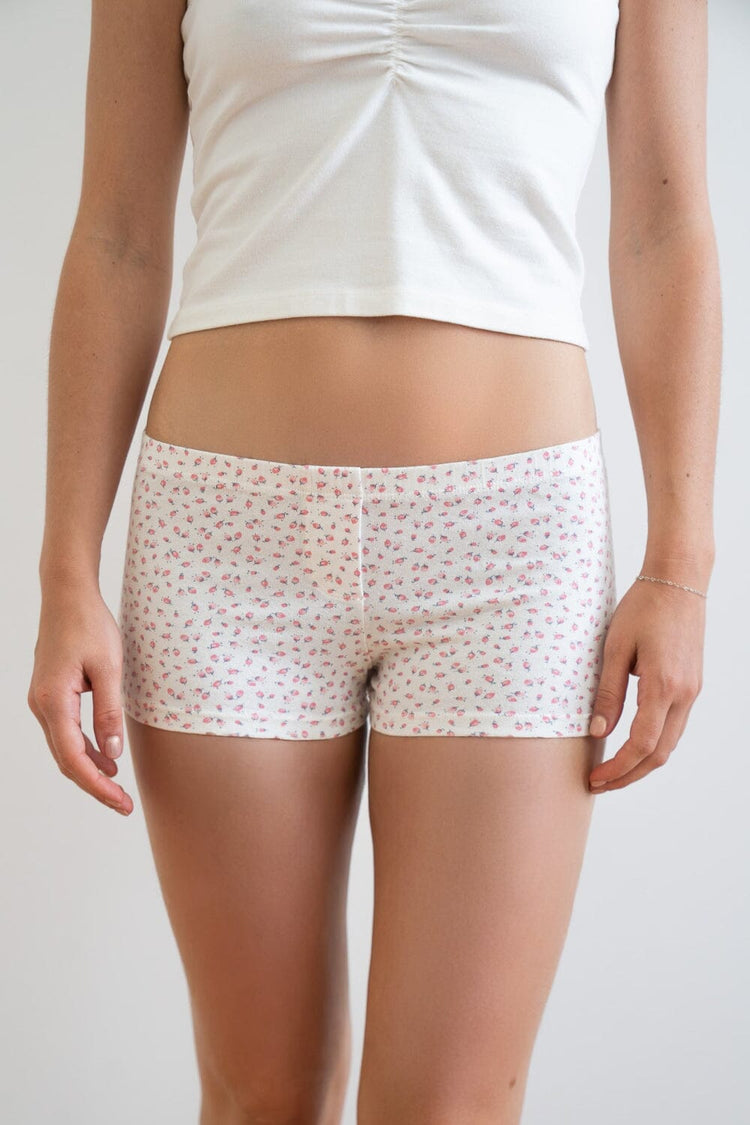 Floral Boxer Underwear | White With Rosebud / XS/S