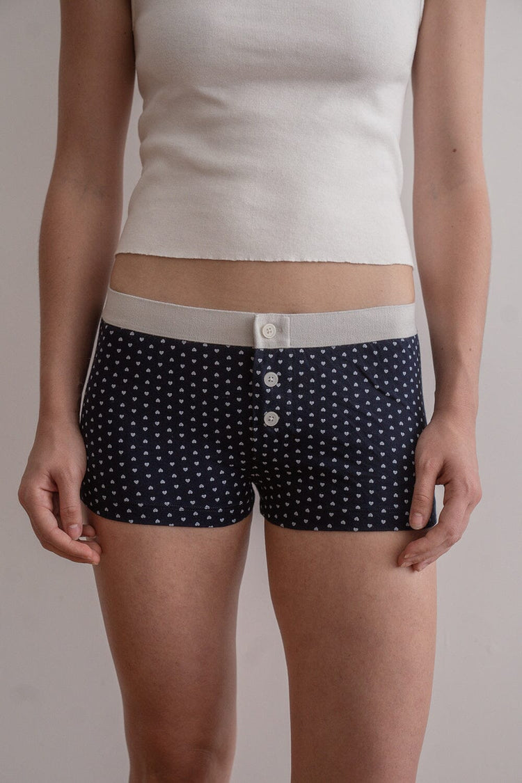 Boy Short Heart Underwear | Navy Blue with White Hearts / XS/S