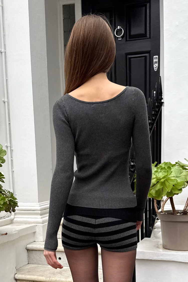 Madelyn Stripes Knit Shorts | Black and Grey Stripes