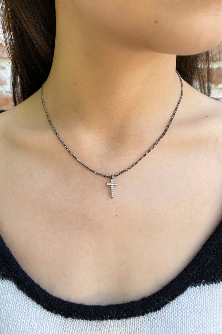 Rhinestone Cross Necklace | Silver