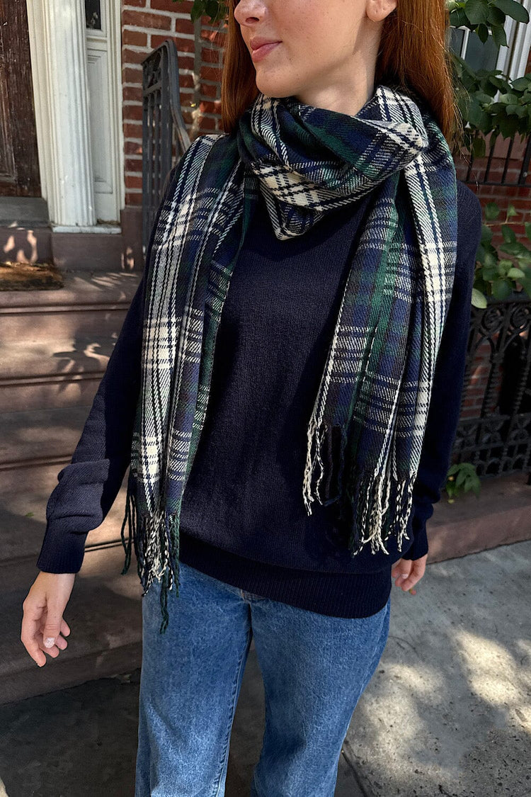 Tassel Scarf | Green And Navy Plaid