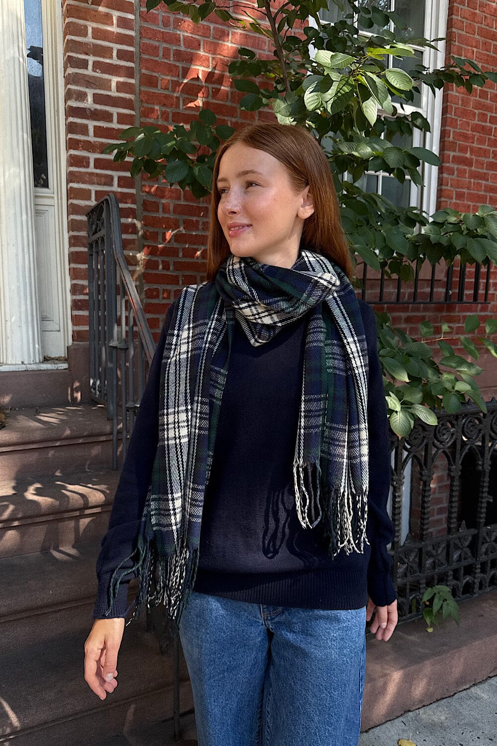 Tassel Scarf | Green And Navy Plaid