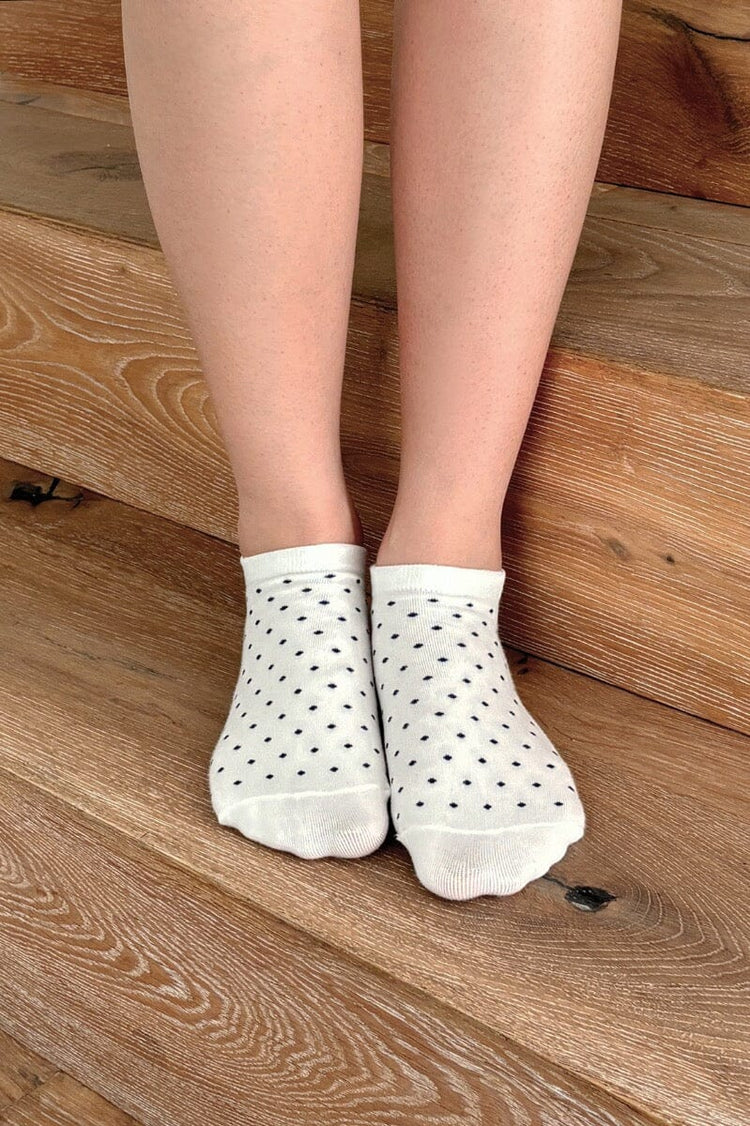Polka Dots Socks | White With Navy Dots
