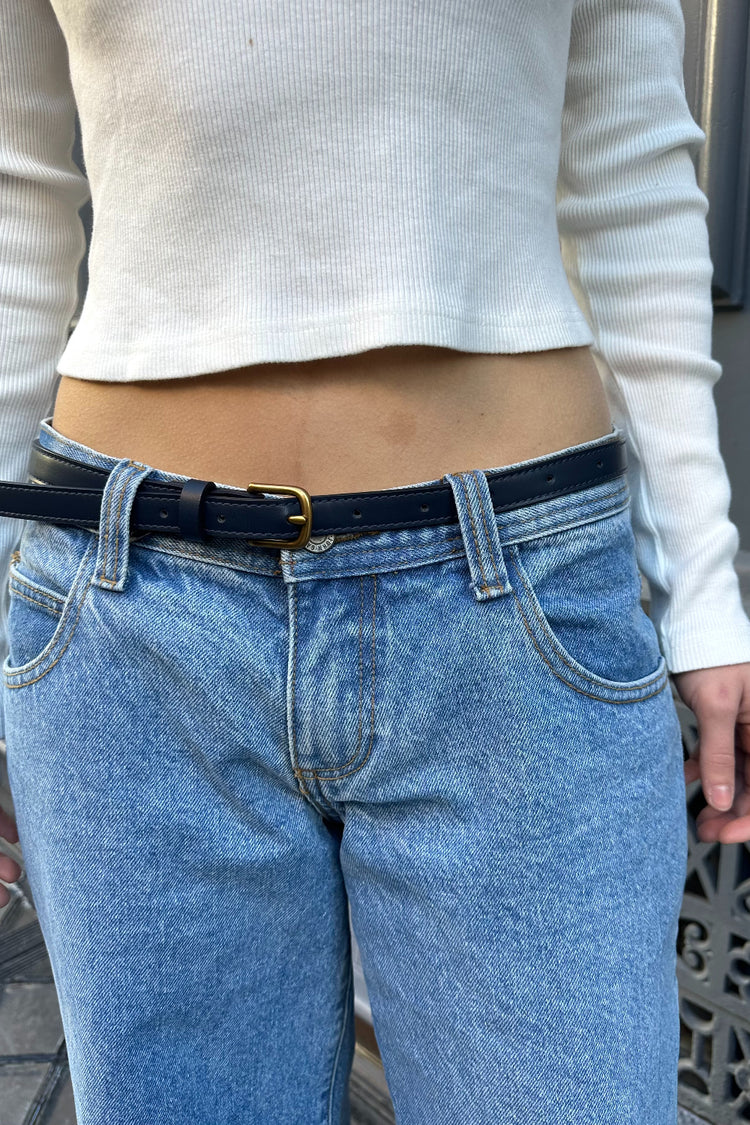 Faux Leather Buckle Belt | Navy Blue