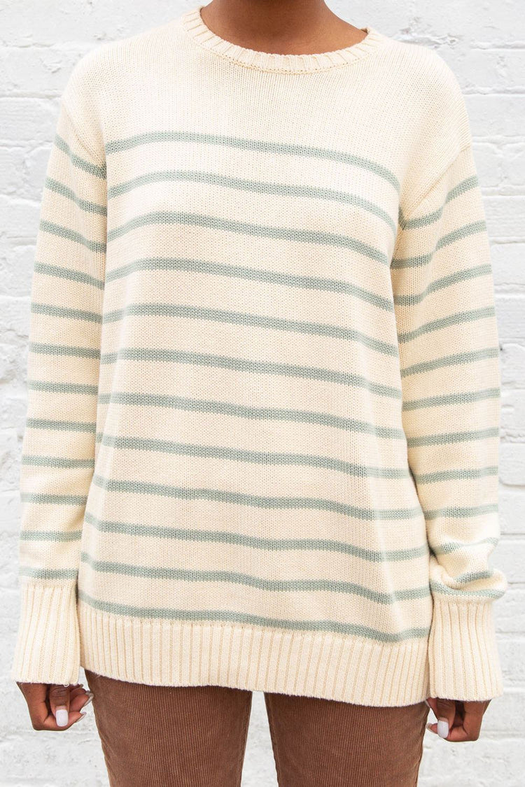 Brianna Cotton Thin Stripe Sweater | Ivory Mint Stripes