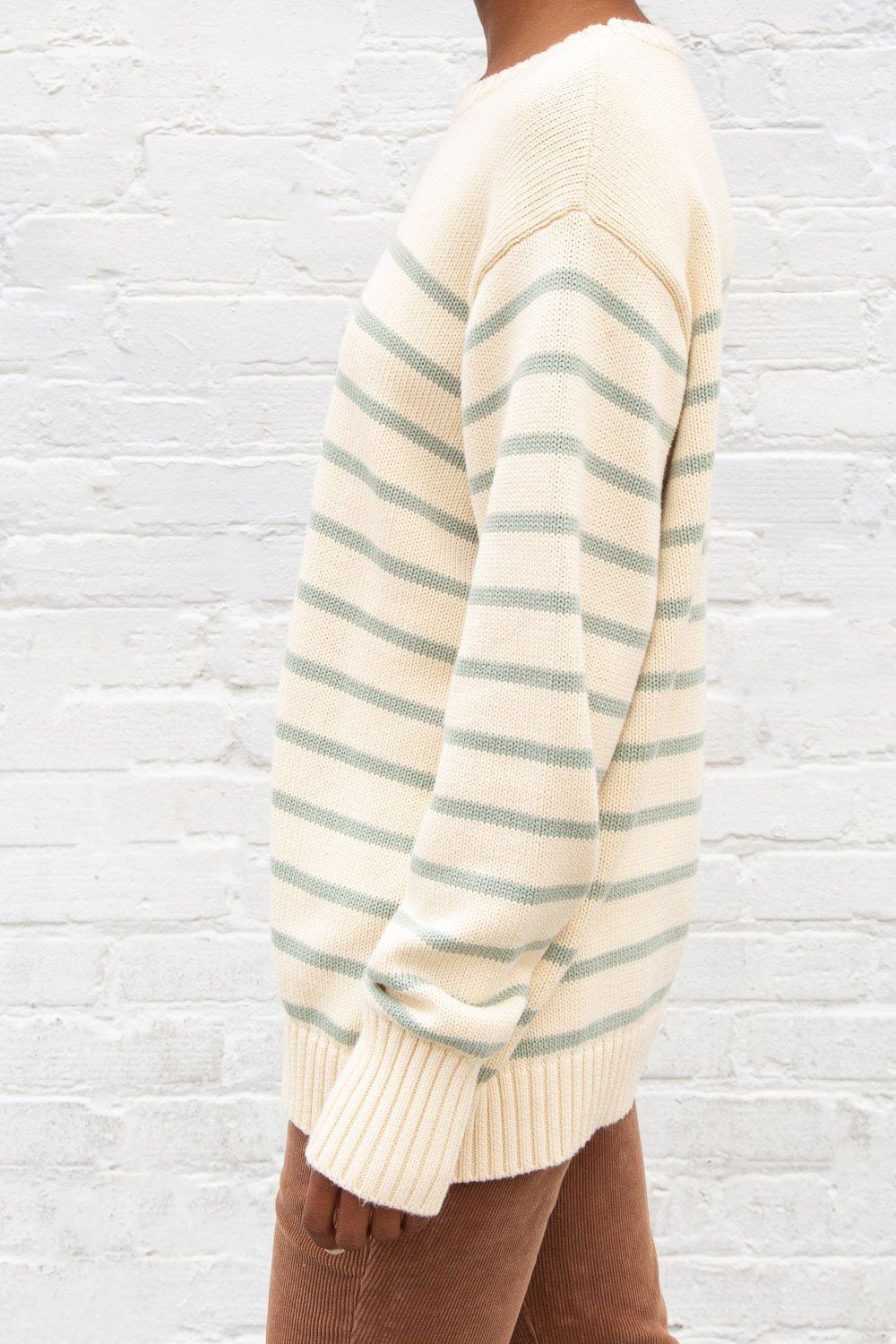Brianna Cotton Thin Stripe Sweater | Ivory Mint Stripes