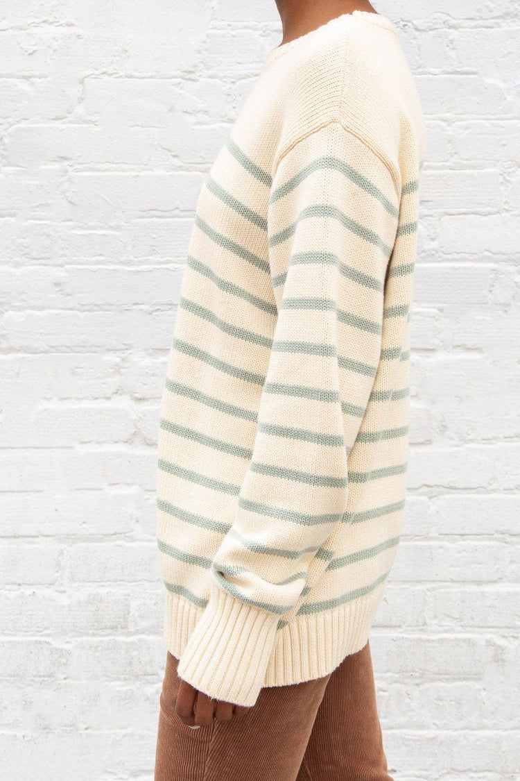 Brianna Cotton Thin Stripe Sweater | Ivory Mint Stripes