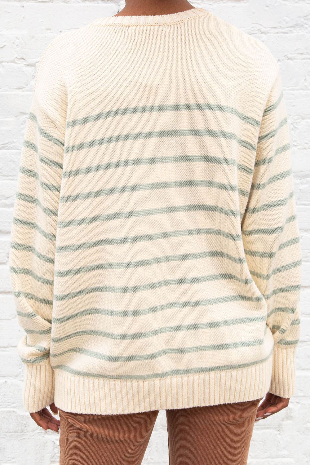 Brianna Cotton Thin Stripe Sweater | Ivory Mint Stripes