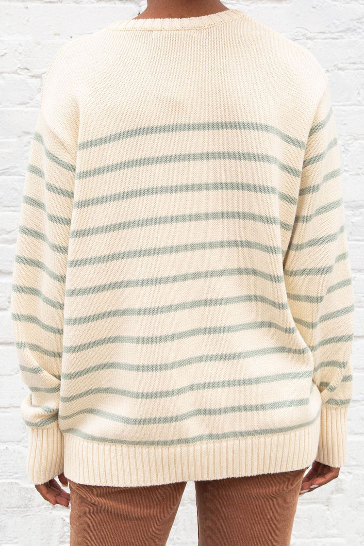 Brianna Cotton Thin Stripe Sweater | Ivory Mint Stripes