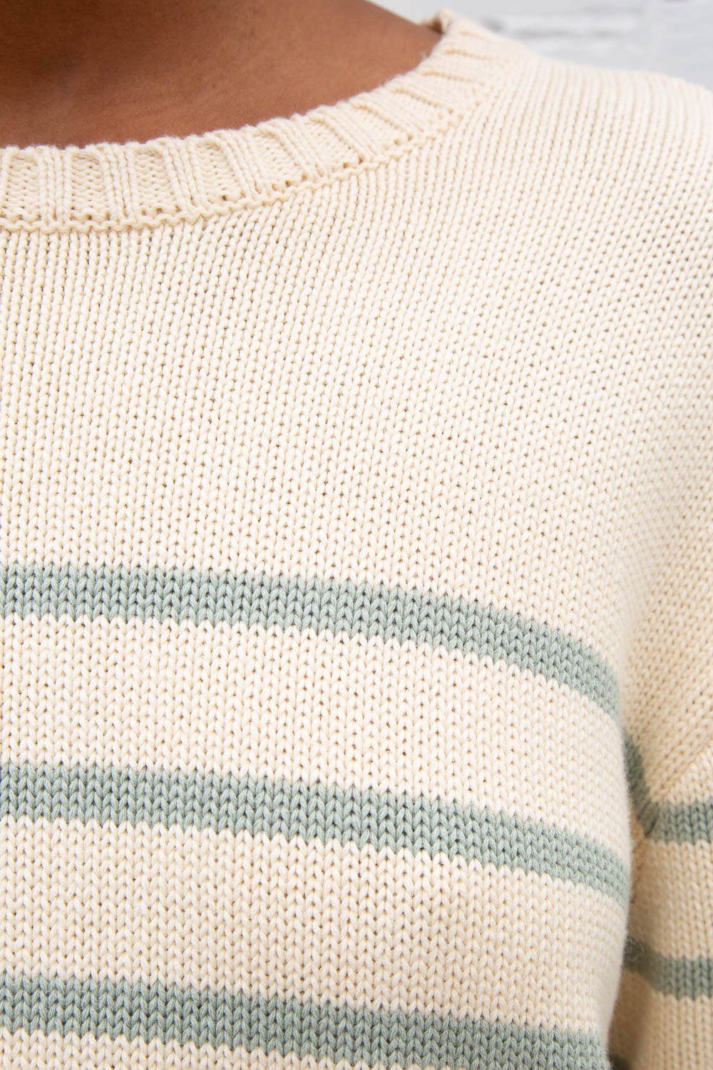 Brianna Cotton Thin Stripe Sweater | Ivory Mint Stripes