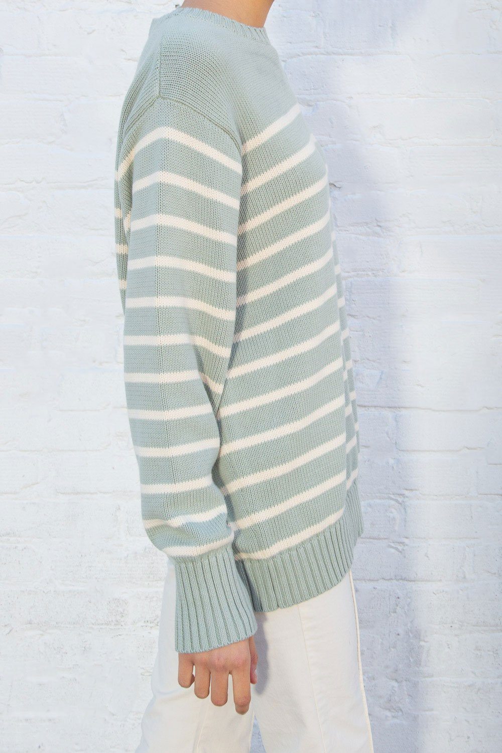 Brianna Cotton Thin Stripe Sweater | Ivory And Sage Stripes