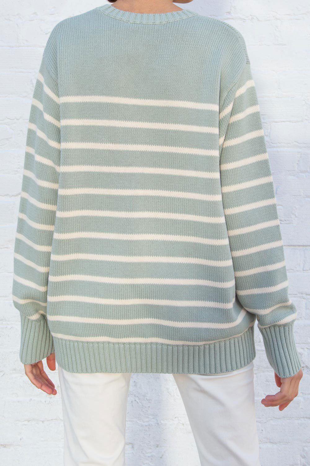 Brianna Cotton Thin Stripe Sweater | Ivory And Sage Stripes