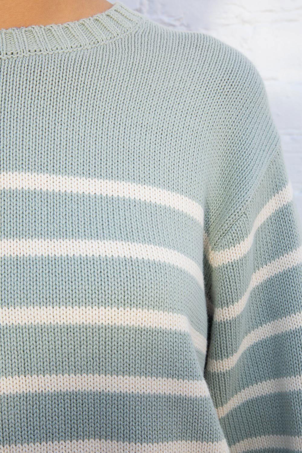 Brianna Cotton Thin Stripe Sweater | Ivory And Sage Stripes