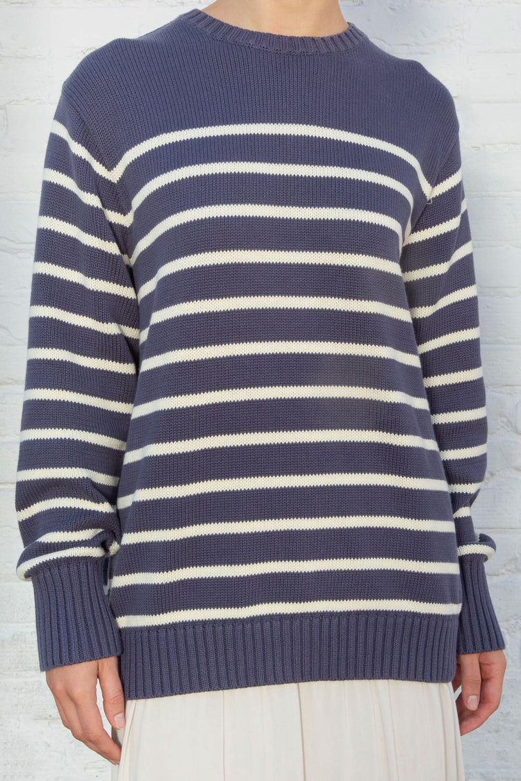 Brianna Cotton Thin Stripe Sweater | Blue Small White Stripe