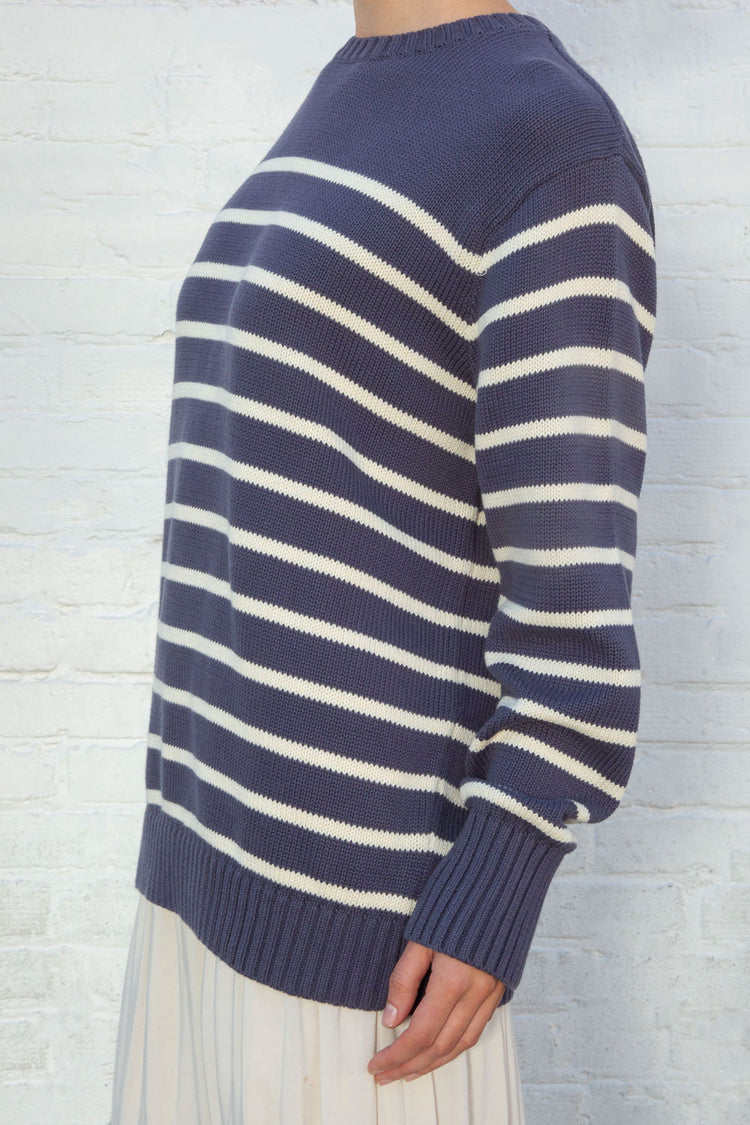 Brianna Cotton Thin Stripe Sweater | Blue Small White Stripe