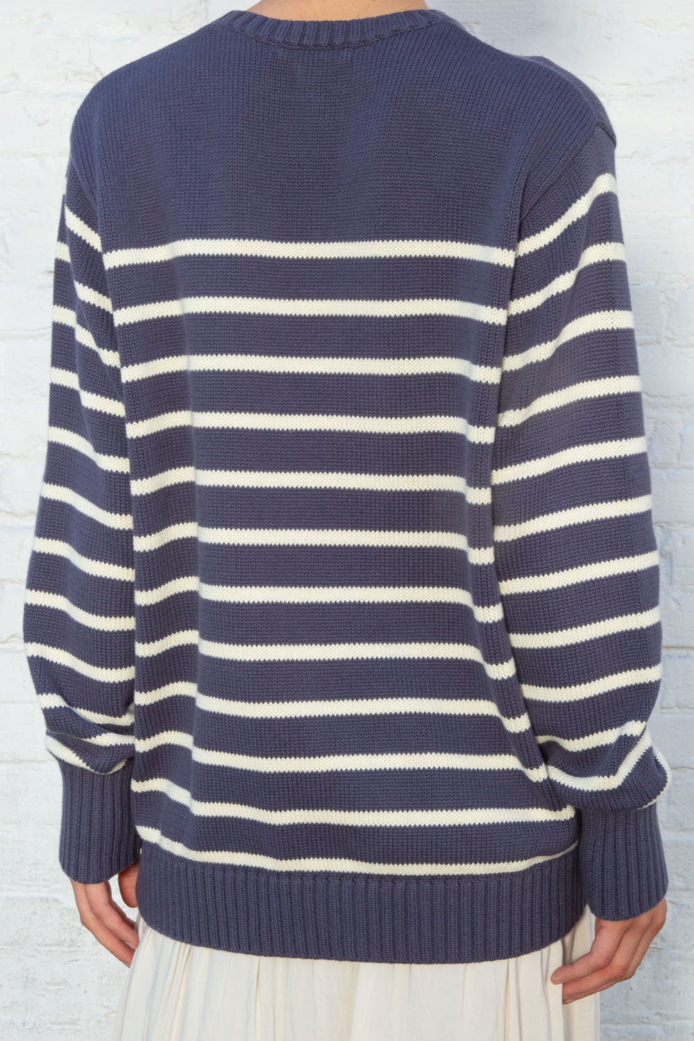 Brianna Cotton Thin Stripe Sweater | Blue Small White Stripe