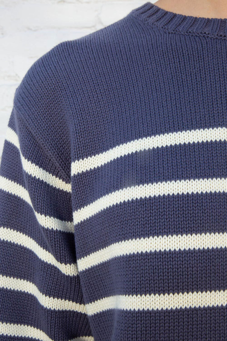 Brianna Cotton Thin Stripe Sweater | Blue Small White Stripe