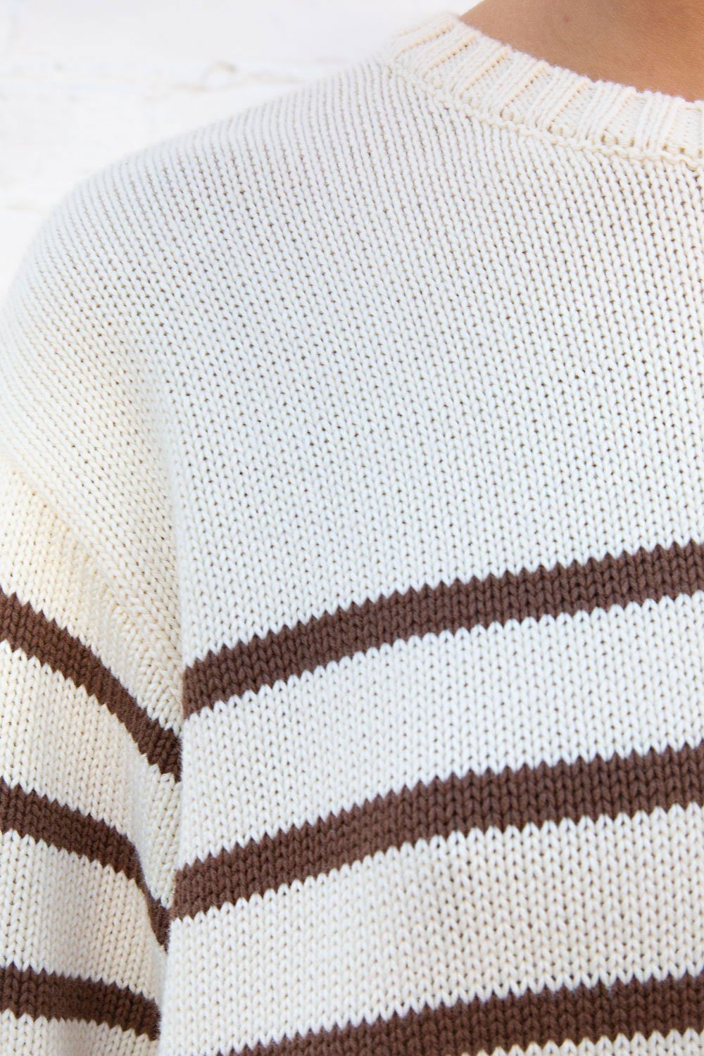 Brianna Cotton Thin Stripe Sweater | Ivory Brown Stripe
