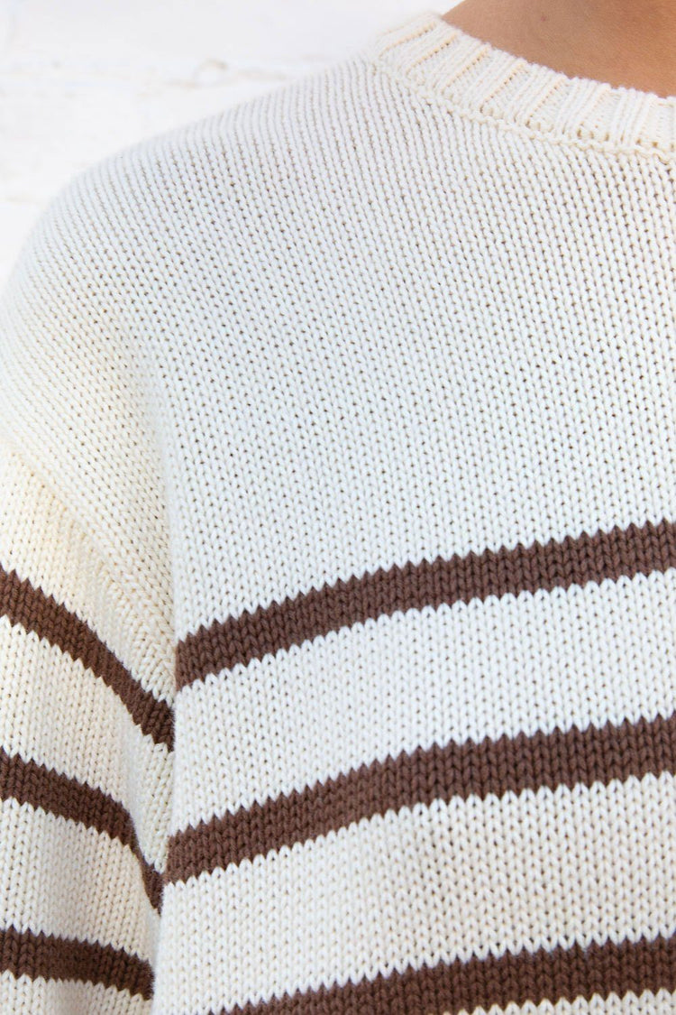 Brianna Cotton Thin Stripe Sweater | Ivory Brown Stripe
