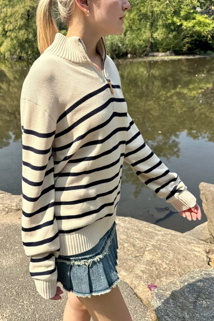 Casey Sweater | white with thin navy stripes
