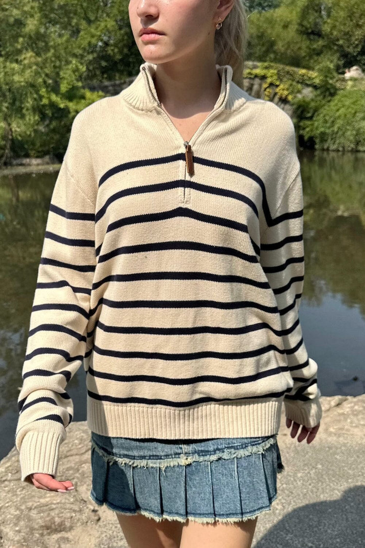 Casey Sweater | white with thin navy stripes